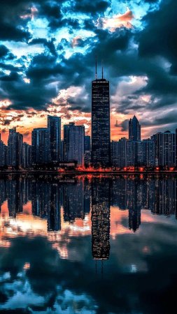 Chicago skyline скачать фон 1424 x 2532