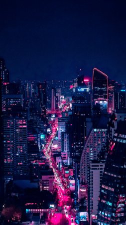 Ночной неоновый город скачать фон 2160 x 3840