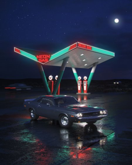 Neon gas station