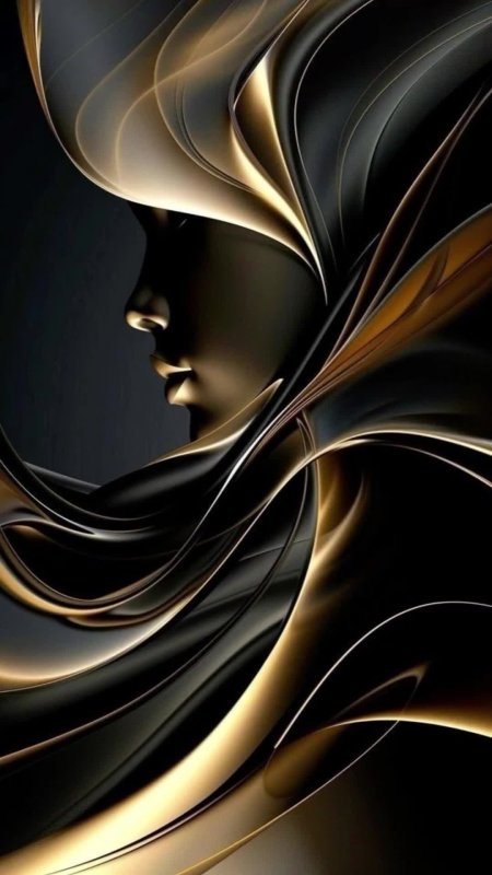 An abstract black and gold background with wavy lines