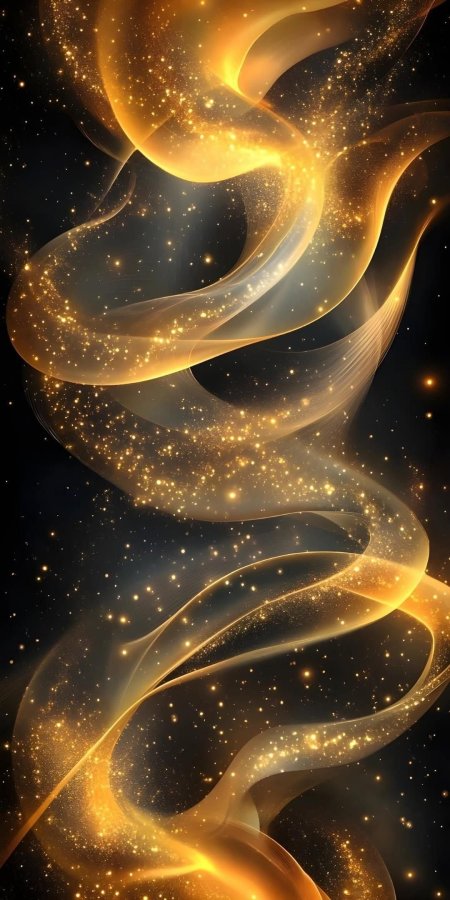 An abstract background with gold swirls and stars