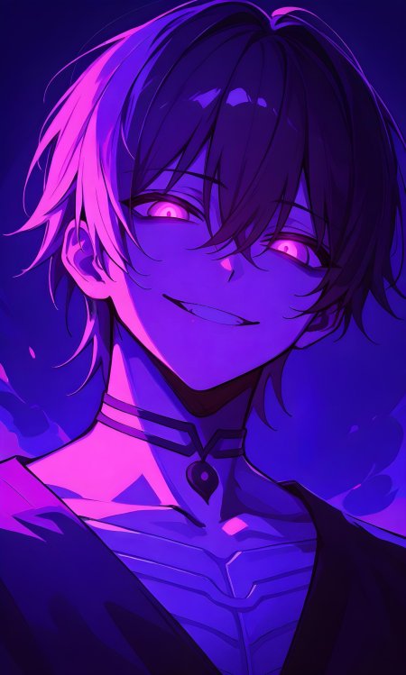 Purple demon anime boy