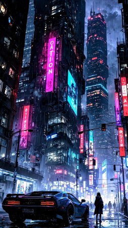 Cyberpunk city k скачать фон 2160 x 3840