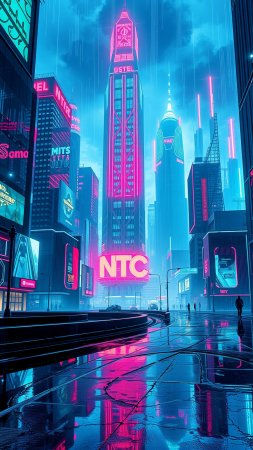 Город в стиле киберпанк скачать фон 1080 x 1920