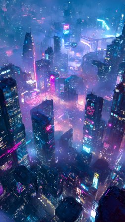 Cyberpunk city neon view from the top night ultra detailed k скачать фон 2160 x 3840