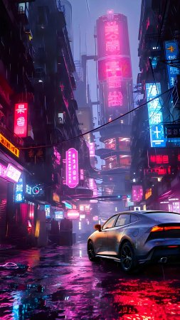 Cyberpunk nel città скачать фон 2160 x 3840
