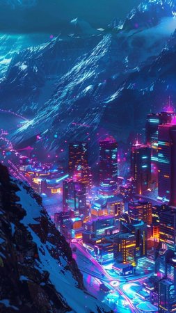 Киберпанк пейзаж скачать фон 1080 x 1920