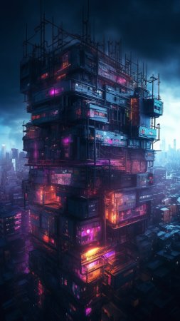 Киберпанк здание скачать фон 1080 x 1920