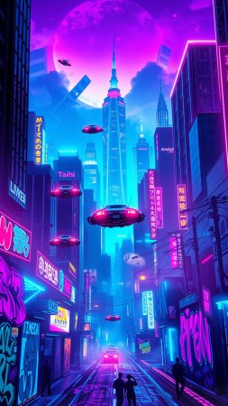 Киберпанк неон скачать фон 1080 x 1920