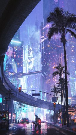 Cyberpunk город скачать фон 1424 x 2532