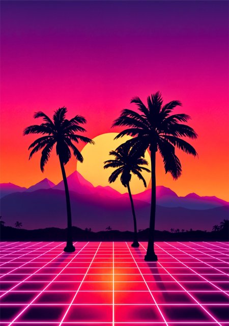 S vaporwave retro palm trees sunset poster