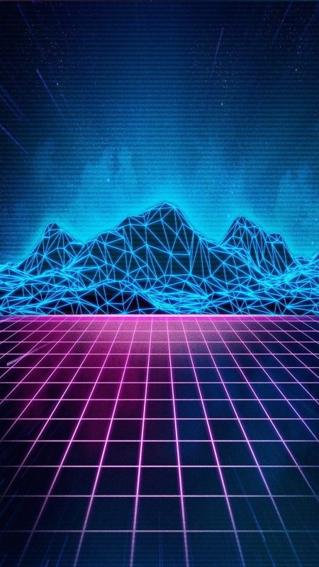 Неоновый баннер синти вэйв ретровейв горы неон vaporwave