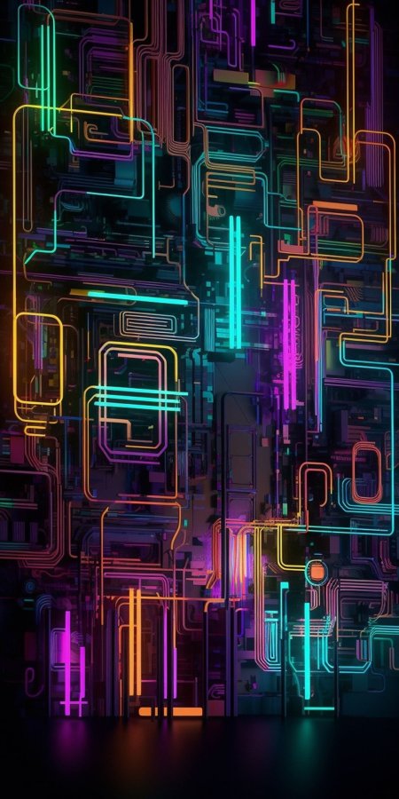 Ville cyberpunk abstract tech designs background neon geometric science fiction artwork