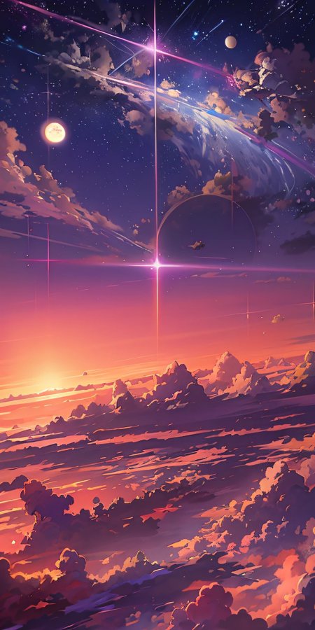 Ai generated colorful starry sky with sunset background in anime style