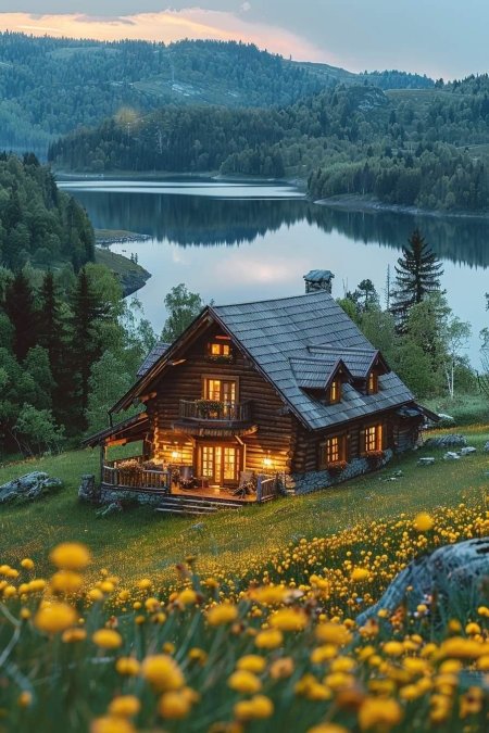 Enchanted log cabin by the lake