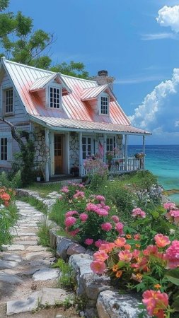 Cottage by the sea скачать фон 1080 x 1920