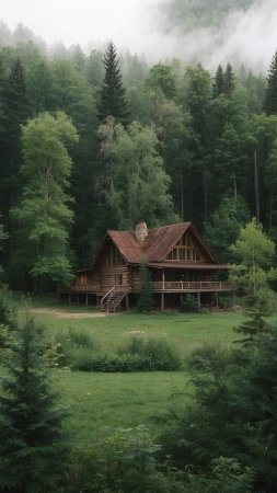 Log cabin in the wood скачать фон 1080 x 1920