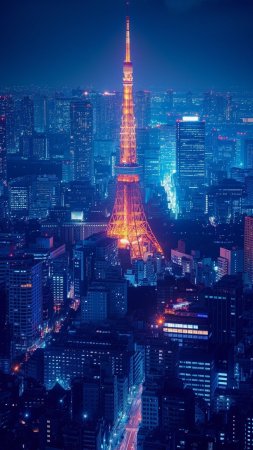 Tokyo tower night скачать фон 1080 x 1920