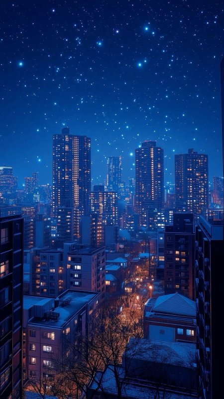 Ночное небо город скачать фон 1080 x 1920