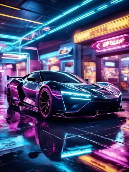 Sports car on the road in city d rendering