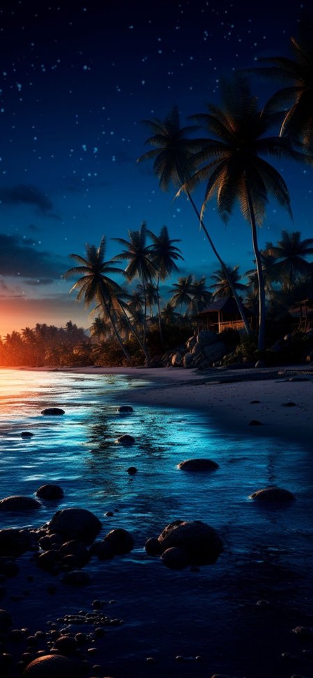 Mystical night ocean scene