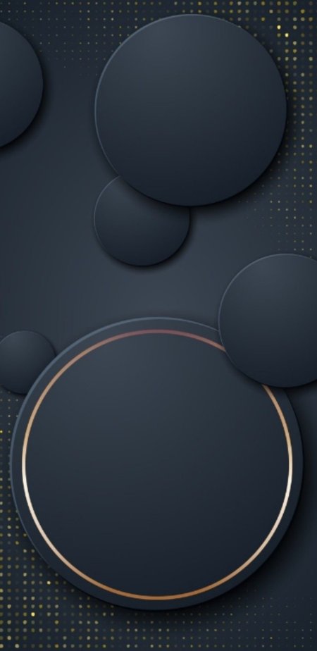 An abstract black and gold background with circles