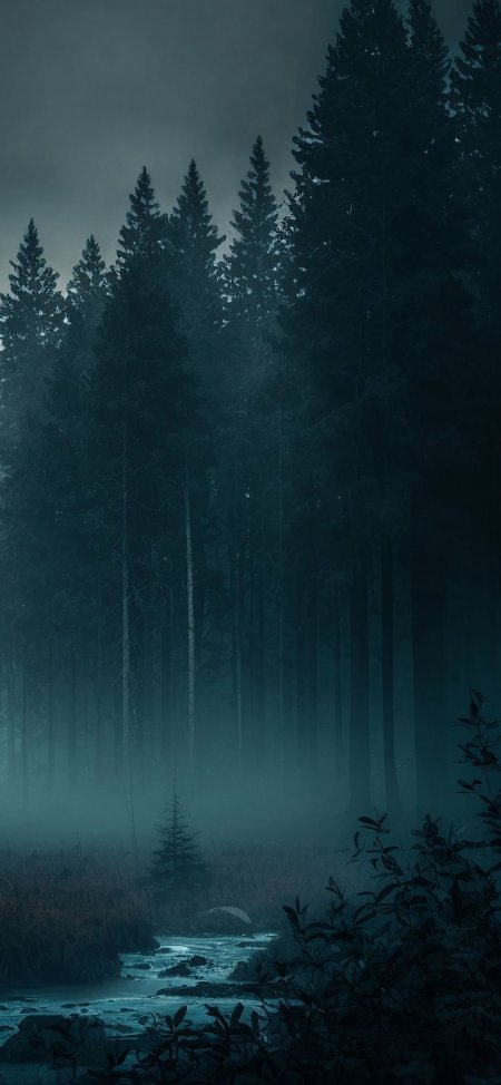 Forest mist trees