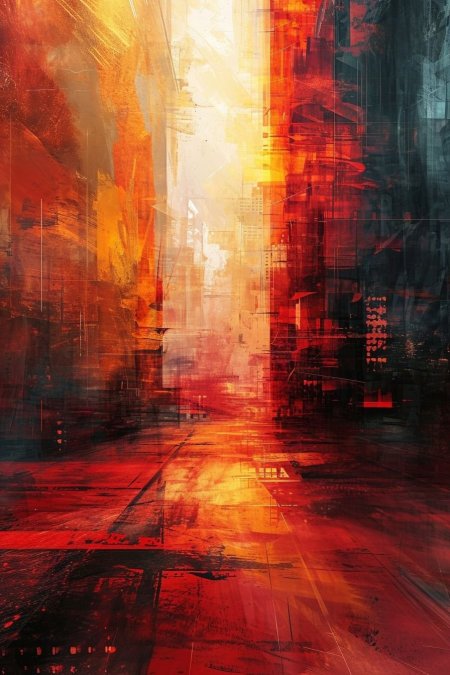 Abstract art: red and yellow cityscape