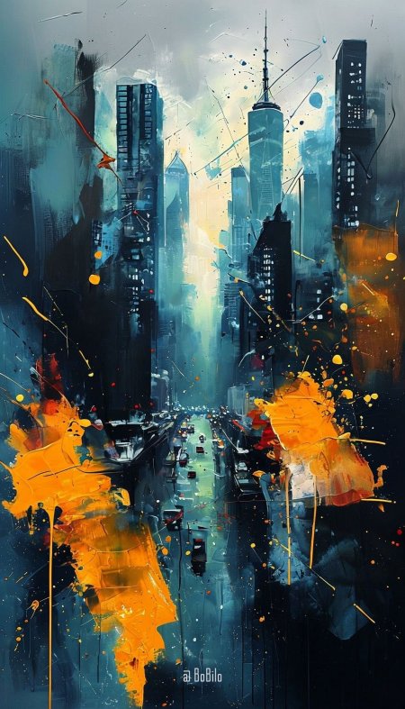 Cityscape canvas painting