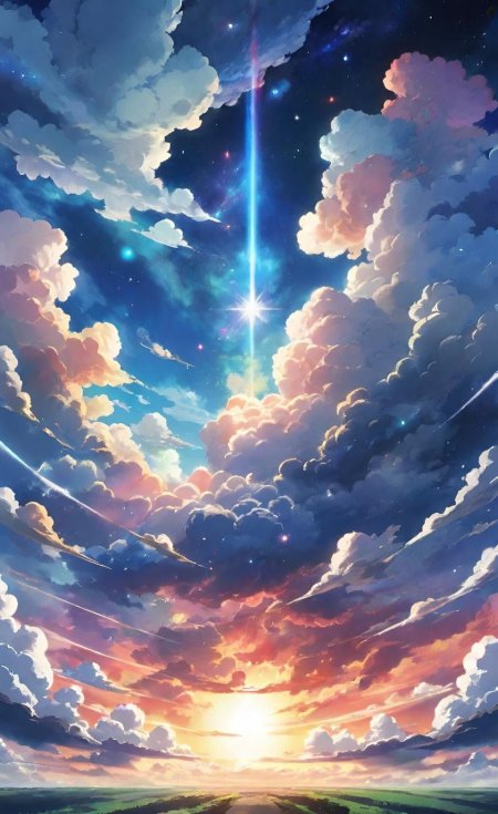 Ai generated colorful starry sky with sunset background in anime style