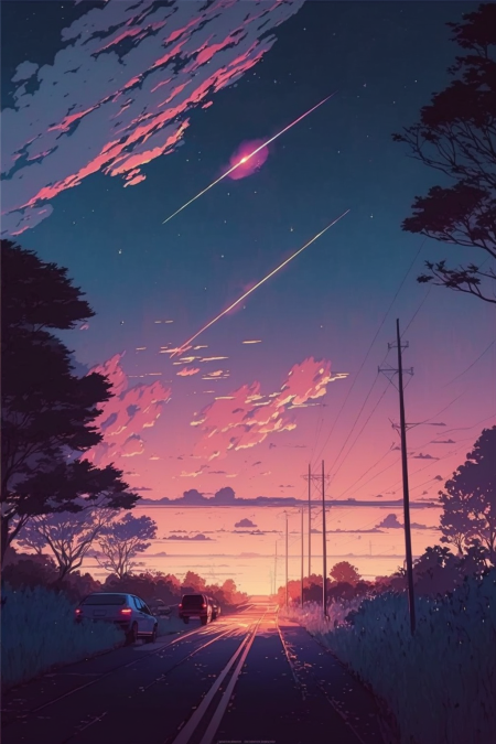 Anime wallpaper sunset roadtrip