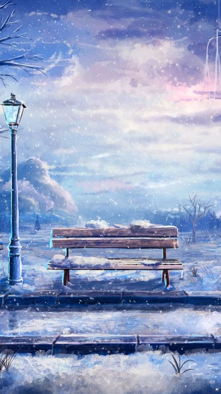 Зимний пейзаж аниме