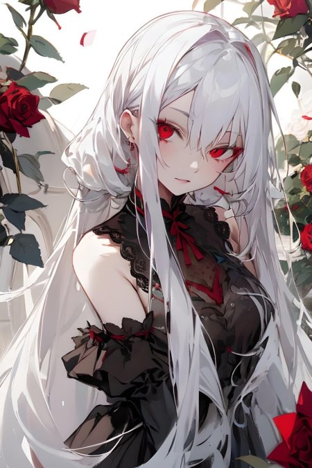Anime white hair red eyes girl
