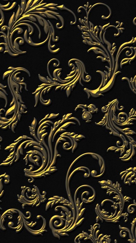 Golden pattern on black background damask