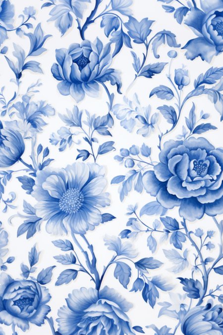 Blue and white florals wallpaper