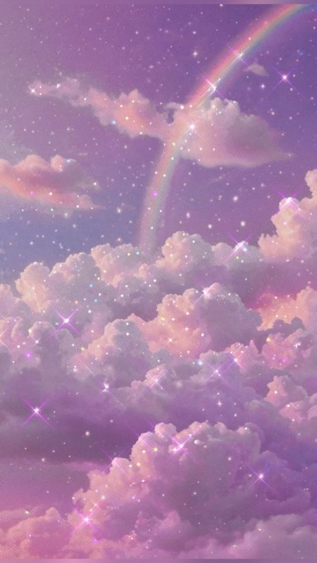 Pink clouds and rainbow