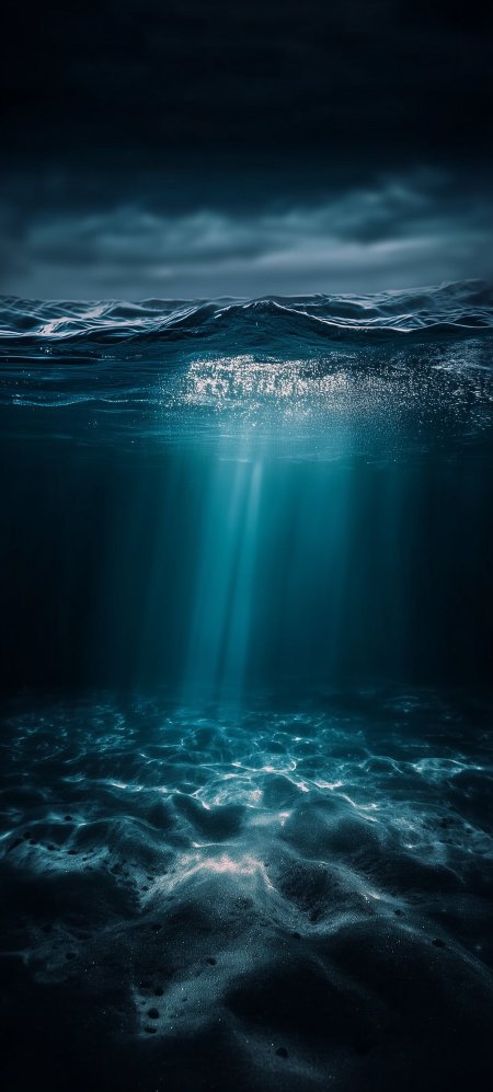 Dark blue ocean surface seen from underwater