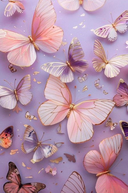 Pink and gold butterfly wallpaper