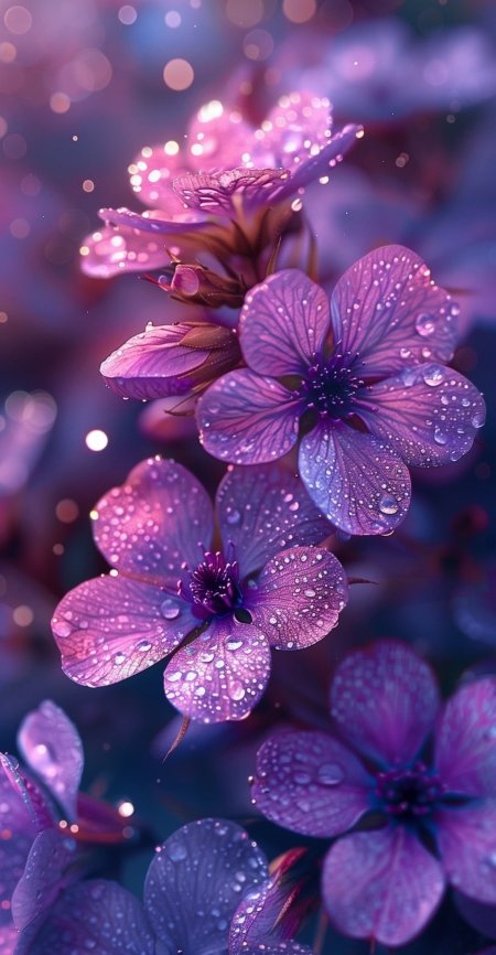 Purple flowers with water droplets on them