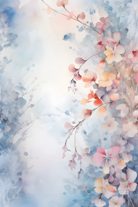 Blue and pink flower watercolor painting