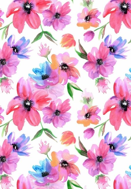 Watercolor seamless patterns with pink and purple flowers