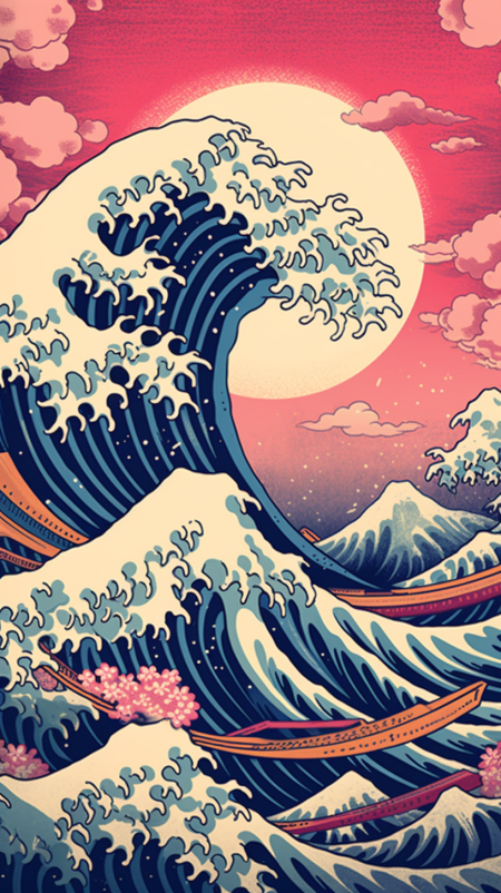 Hokusai's great wave pop art wallpaper