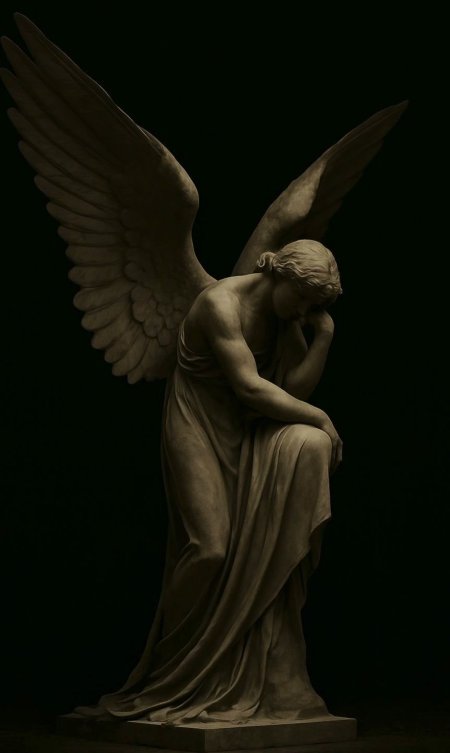 Graceful fallen angel sculpture