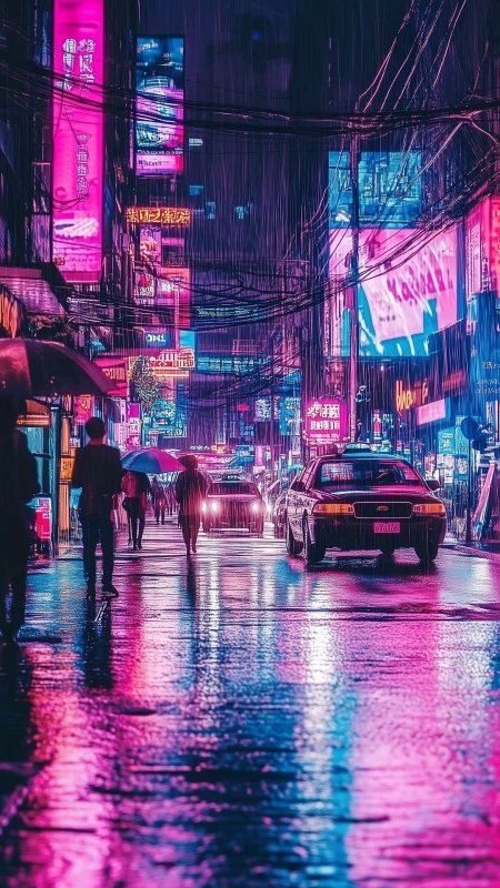 Neon city rain