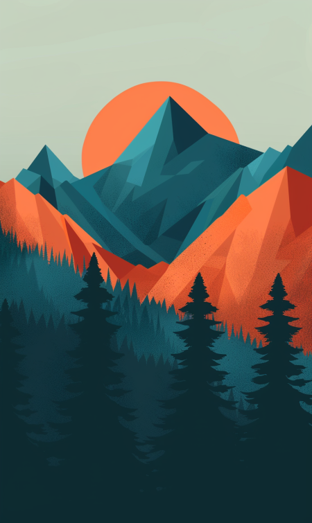 Flat minimalistic design panorama of a mountain landscape