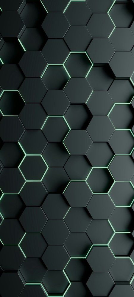 An abstract black and green background with hexagonal shapes