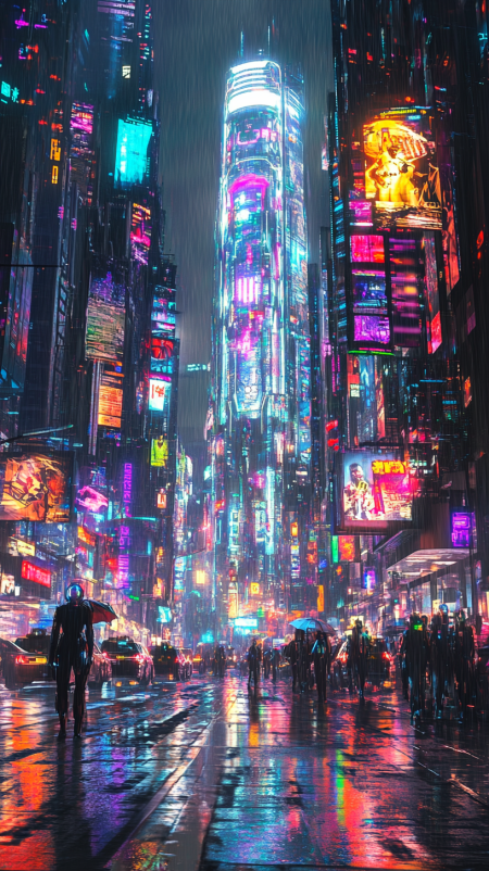 Futuristic cyberpunk city at night
