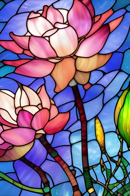 Stained glass image of a lotus flower