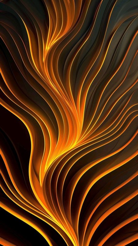 Abstract wallpaper featuring wavy orange and yellow lines on a black background