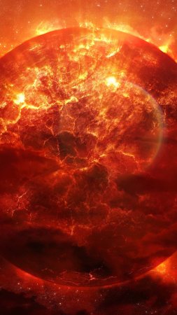 Огненная планета на фоне Большого взрыва